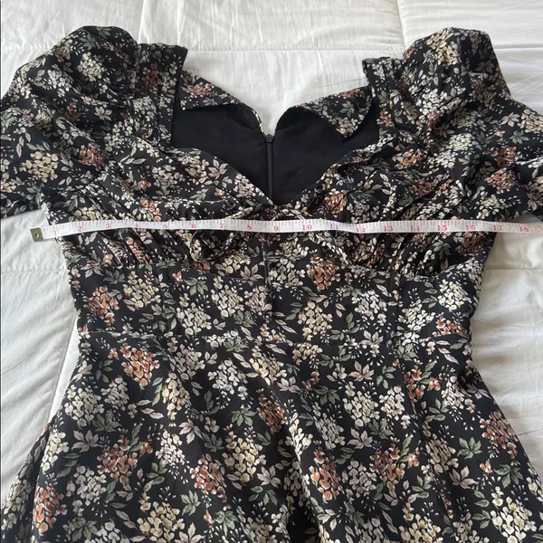 Astr Black Floral Midi Dress with Puff Sleeves size S - Image 6
