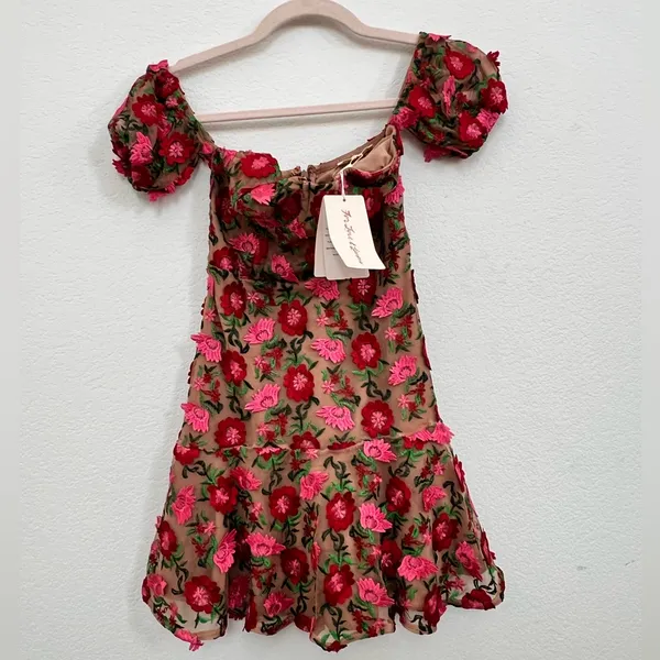 For Love & Lemons Amelia Floral Off Shoulder Mesh Fabric Party Mini Dress XS‎ - Image 6