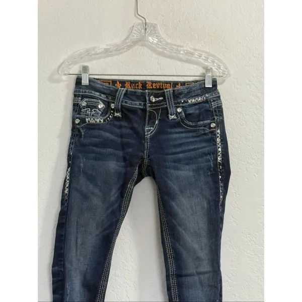 rock revival jeans womens 24 distressed Erin easy skinny bling - Image 2