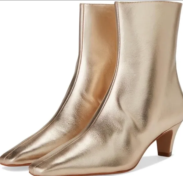 Schutz Boots Sz 7 Dellia Gold/Platina Ankle Bootie Sleek Metallic - Image 2