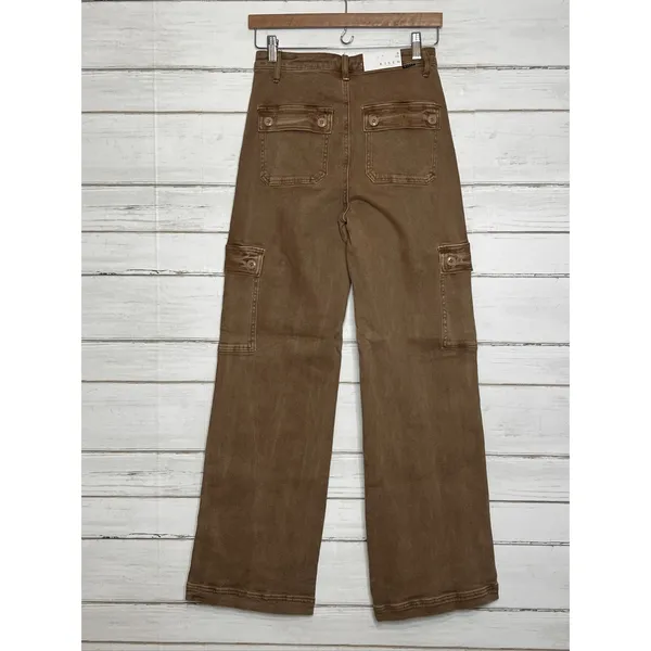 RISEN Cocoa Brown Cargo Pants Women's Size 3/26 High Rise Wide Leg Jeans - Image 5