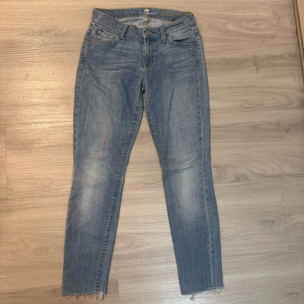 7 For All Mankind Gwenevere Ankle Skinny Blue Jeans raw hem size 24 - Image 2