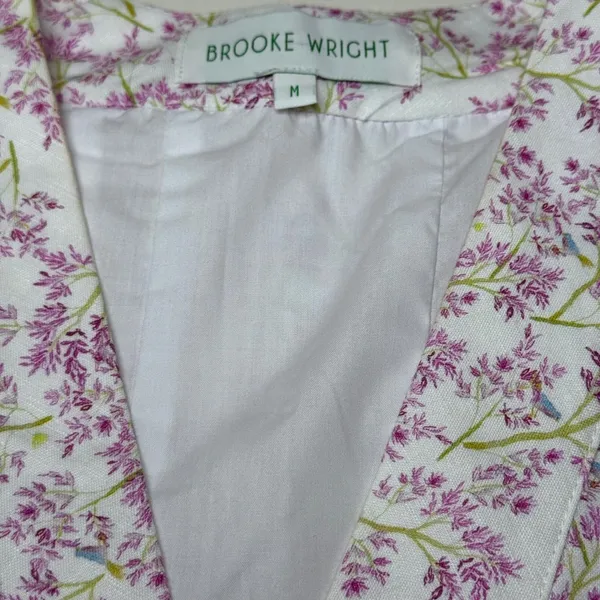 Brooke Wright Floral Kaftan Dress Womens Medium Pink Purple Cotton Linen Maxi‎ - Image 5