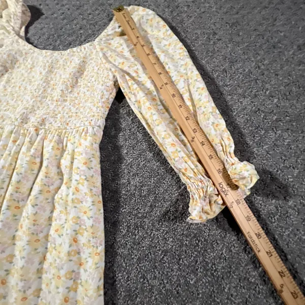 Hollister‎ Floral Mini Dress Womens Small Yellow Smocked Puff Sleeve Babydoll - Image 10
