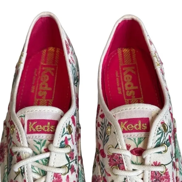 Keds Women 6.5 White Pink Floral Canvas Sneakers‎ Low Top Whimsical Feminine - Image 5