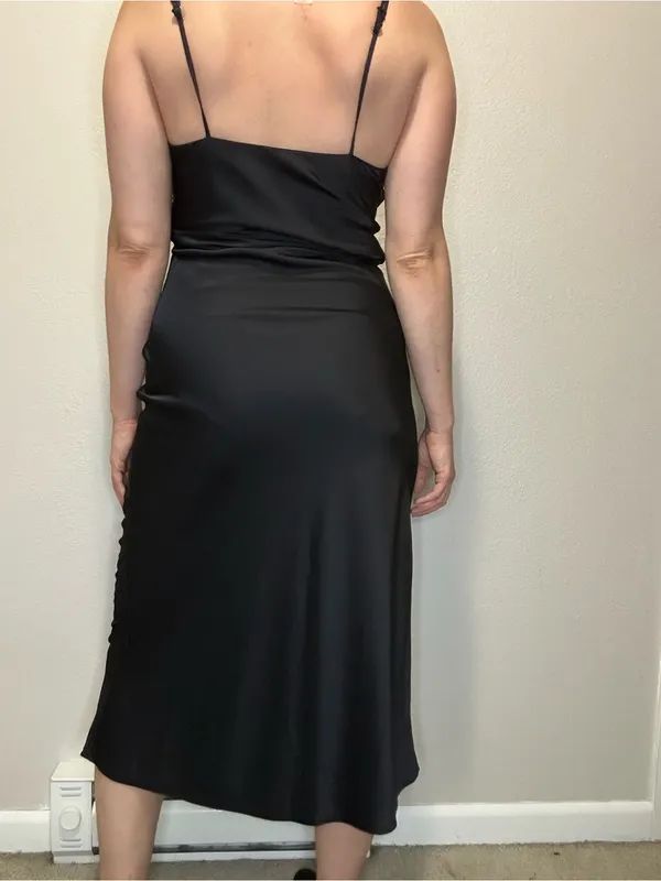 Abercrombie & Fitch Black Satin Slip Maxi Dress M Square Neck Y2K Minimalist - Image 3