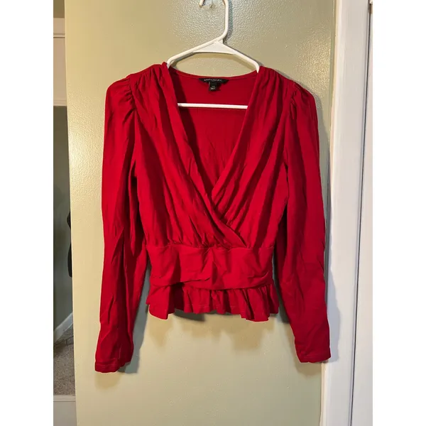Banana Republic Womens Size XS Long Sleeve Surplice Neck Faux Wrap Peplum Blouse - Image 3