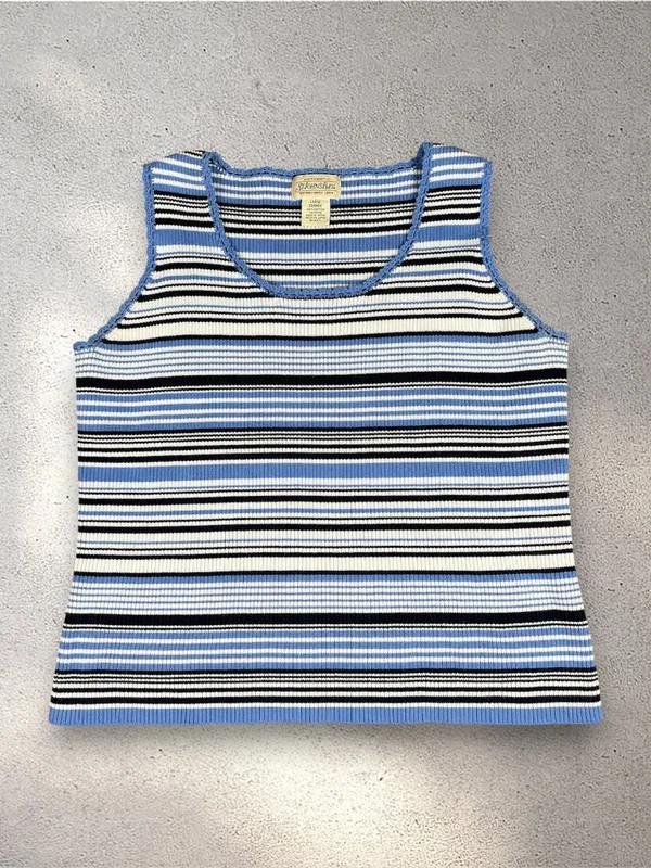 VTG St. John's Bay Top Women's L Blue Striped Sleeveless Fairy Indie Grunge Y2K - Image 3