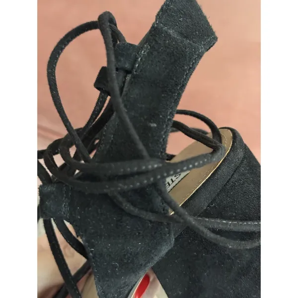 STEVE MADDEN Davit Heels Womens 10 Black Leather Suede Lace-Up Shoes‎ - Image 5
