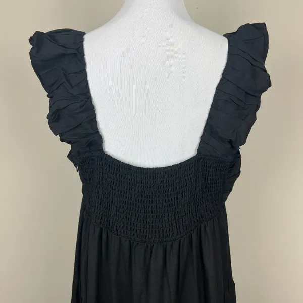 Jason Wu‎ Maxi Dress Womens Large Black Tiered Linen Blend Pleated A-Line L FLAW - Image 9