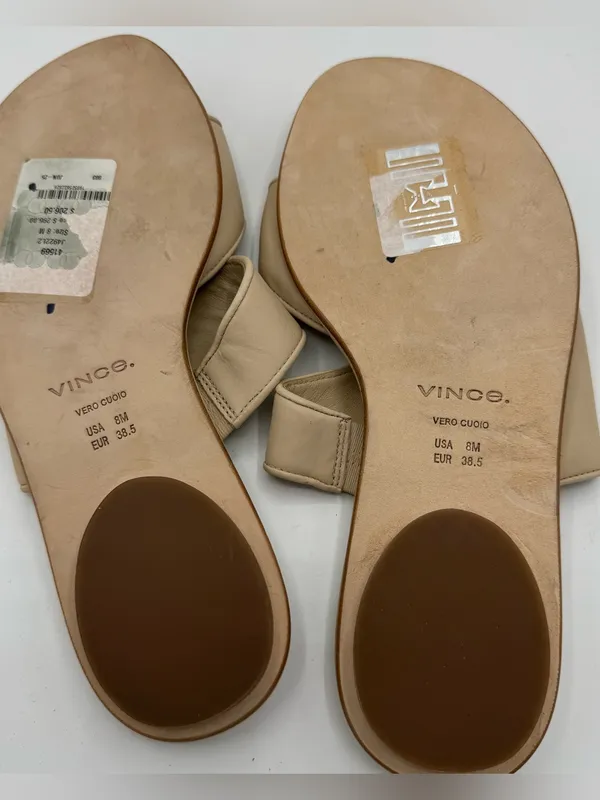 Vince Lukas Flat Slide Sandal Women 8 Beige Leather Minimalist Slip On Neutral‎ - Image 3