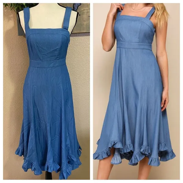 NWOT Lulus Darling Time Blue Chambray Handkerchief Midi Dress With Pocke… - Image 2