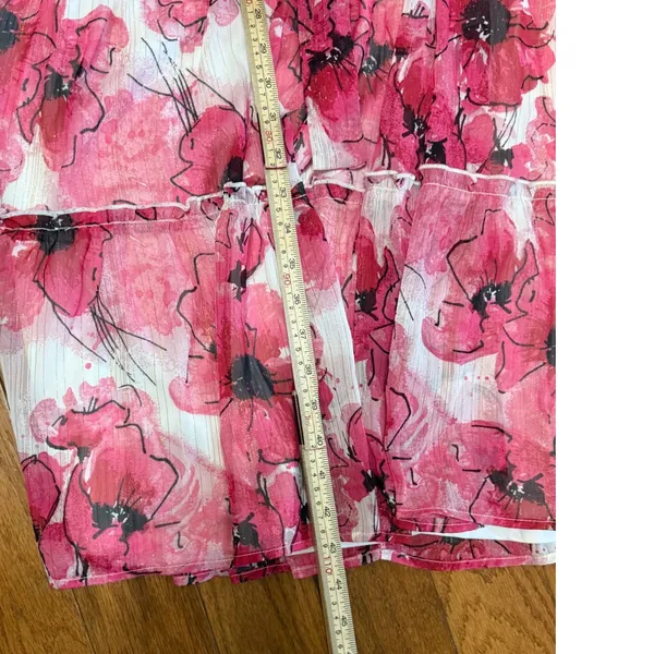 Mimi Chica Pink Floral Poppy Tiered‎ Midi Dress Metallic Accents Sz XL - Image 6