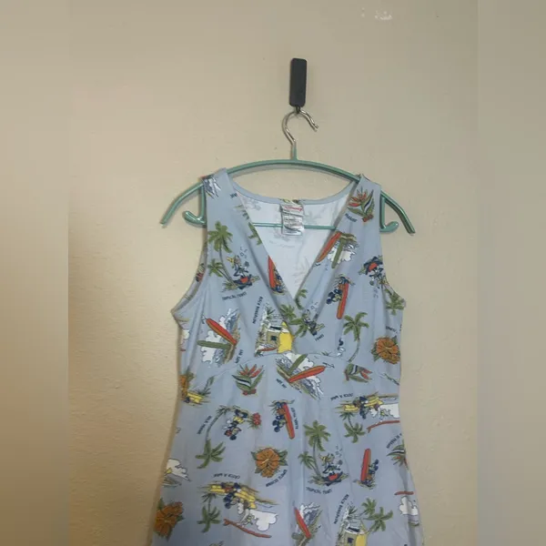 Disney Shopping Vintage Tiki Hawaiian Print Surplice Dress Mickey Minnie‎ Medium - Image 2