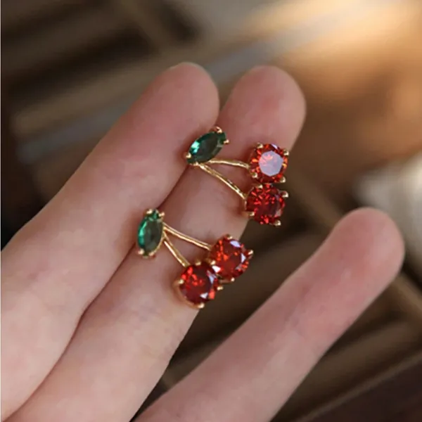 Cherry Gemstone Earrings Gold - Image 2