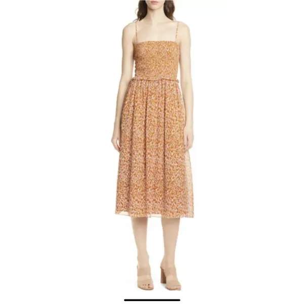 Joie Ambroise Copper Brown Women's Dress Summer A-Line‎ M Smocked Strappy Flowy - Image 2