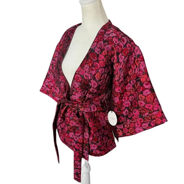 Tularosa Rory Deep Magenta Metallic Jacquard Wrap Top XS NWT Revolve - Image 4