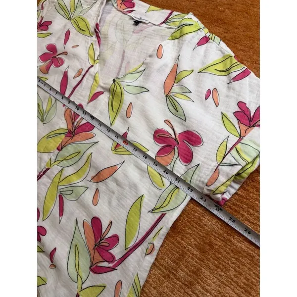 Michelle McDowell Floral Short Sleeve Top White Multicolor Women’s L - Image 3
