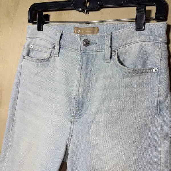 7 For All Mankind‎ High Waist Slim Kick Jeans Women's 27 Distressed Raw Hem - Image 2
