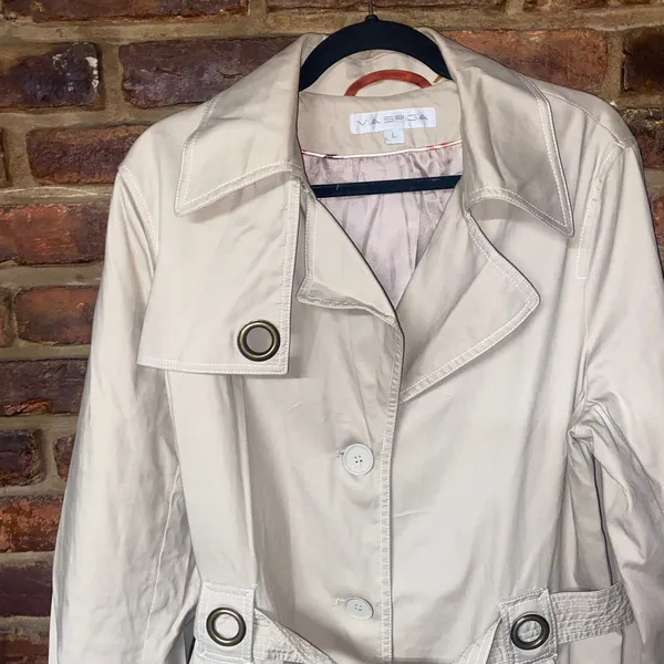 Via Spiga Vintage Beige Khaki Cotton Belted Trench Coat Jacket Women's Large - Image 2
