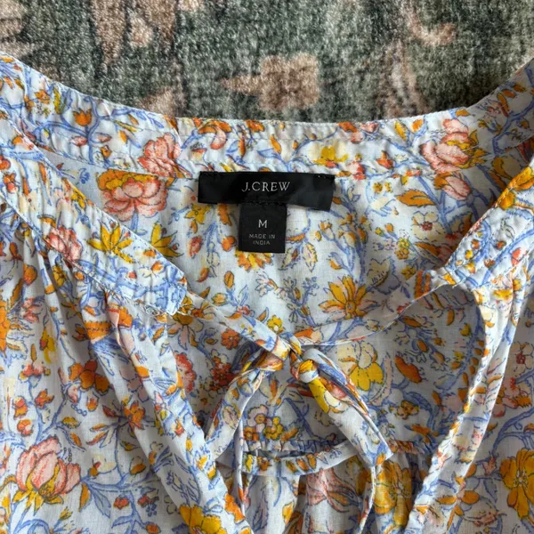 J. Crew Floral Peasant Dress M Long Sleeve Keyhole Belted Cottage Fall Boho - Image 2