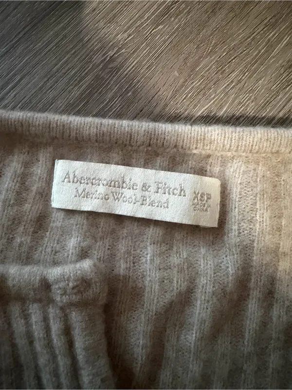 Abercrombie & Fitch Light Beige Ribbed Button-Front Midi Dress - Image 3