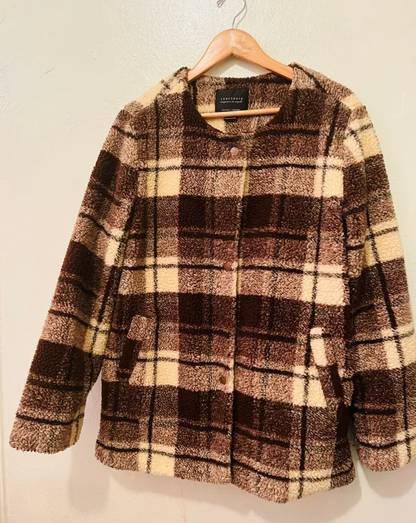 Plaid Snap Button Sherpa Teddy Jacket/ Coat - Image 2