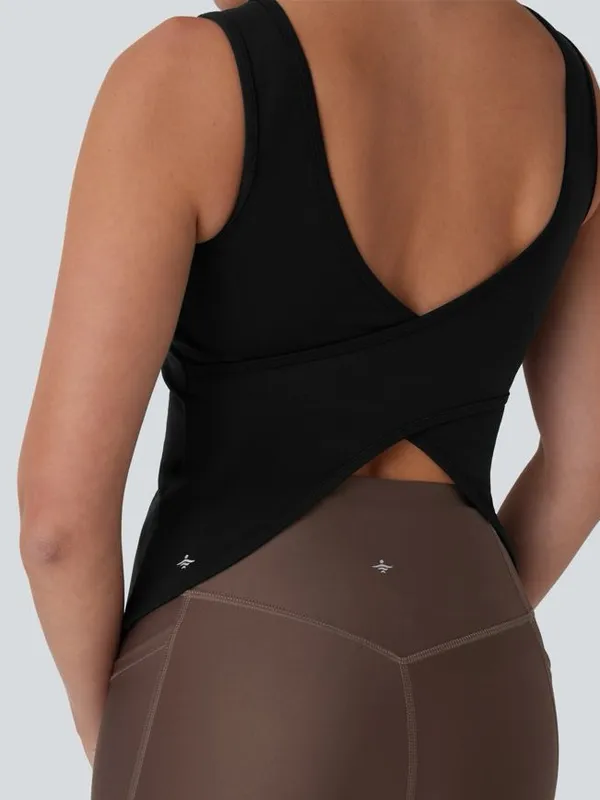 Halara Black U Neck Crossover Yoga Padded Longline Tank Top Women’s Size Small - Image 2