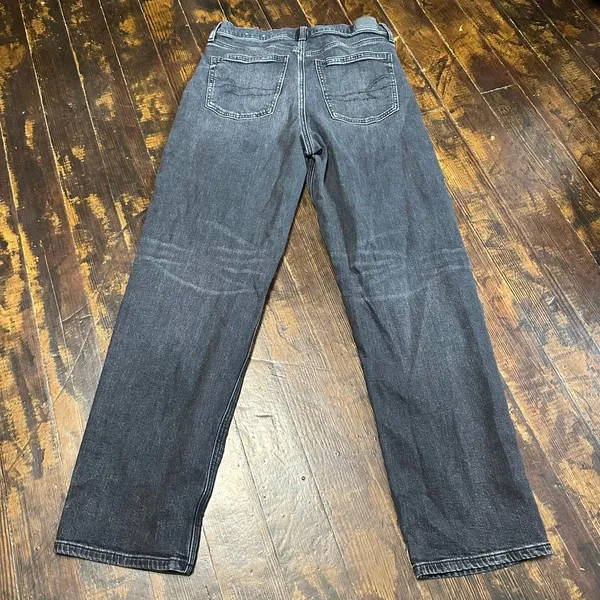 American Eagle distressed black super hi-rise baggy Straight 6 jeans - Image 3