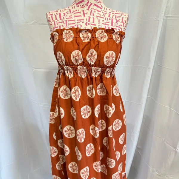 Free People Leanna Bandeau Strapless Maxi Summer‎ Boho Beach Dress Orange XS - Image 2