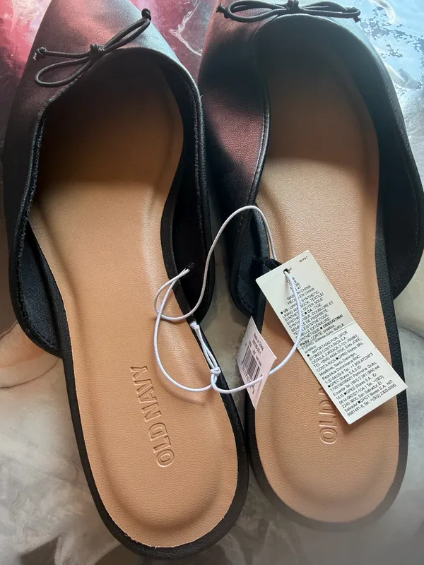 Old Navy Women’s Black Ballet Mule Flats Square Toe Bow Size 9 New With Tags - Image 4