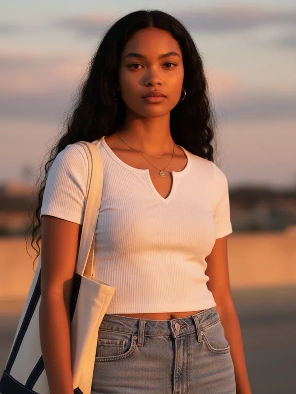Aeropostale Seriously Soft White Ribbed Seamless Split Neck Baby Tee Medium Top - Image 3