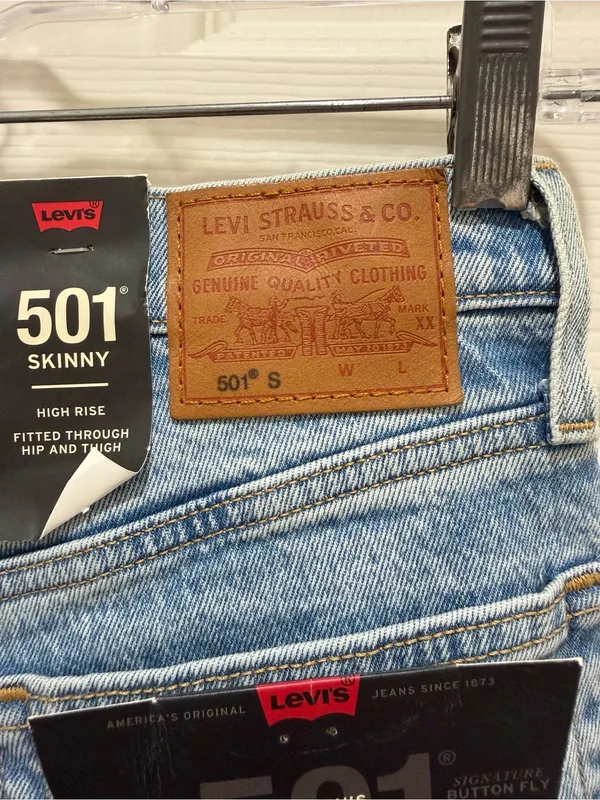 Levi's Light Blue Denim 501 Skinny High Waist Button Fly Jeans Size 24x28 - Image 7