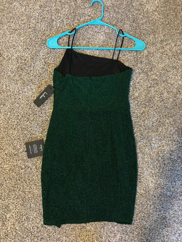 Lulus Sparkly Asymmetrical Green Bodycon Mini Dress - Image 3