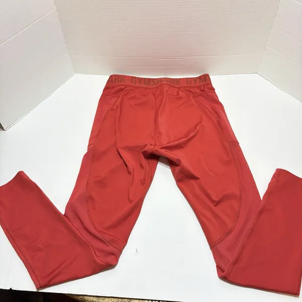 GYMSHARK Leggings Women Sz Medium Full length Contouring Red Side Pockets B3a6s - Image 3
