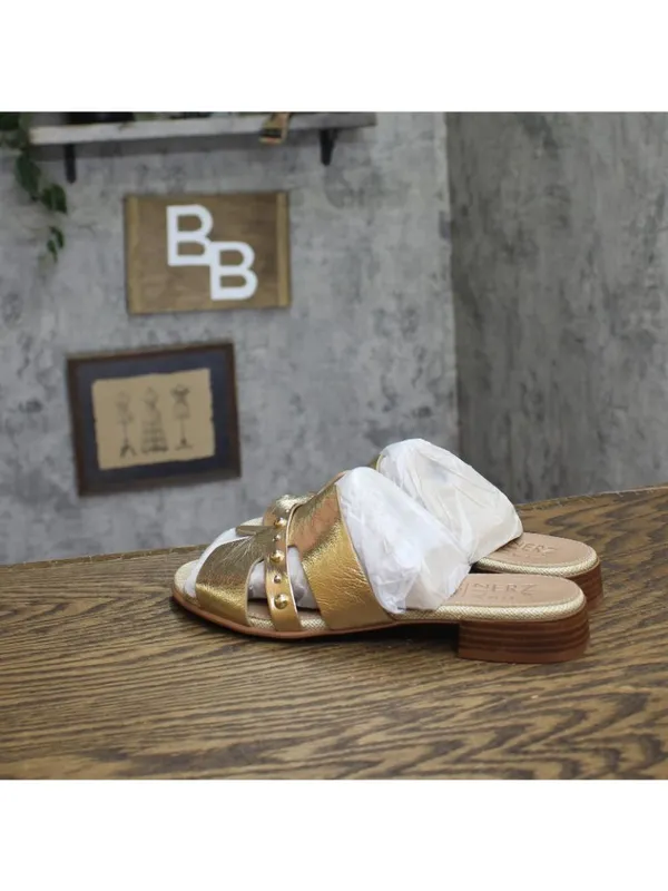 NWT Naturalizer Niche Slide Sandal Metallic Leather Studded Champagne Brown 8M - Image 10