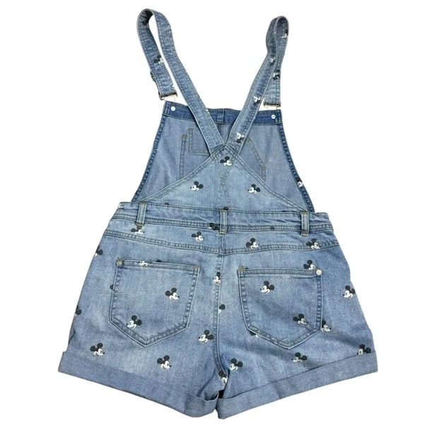 Disney Parks Mickey Mouse Denim Short Overalls Juniors Size Medium Bounding - Image 2