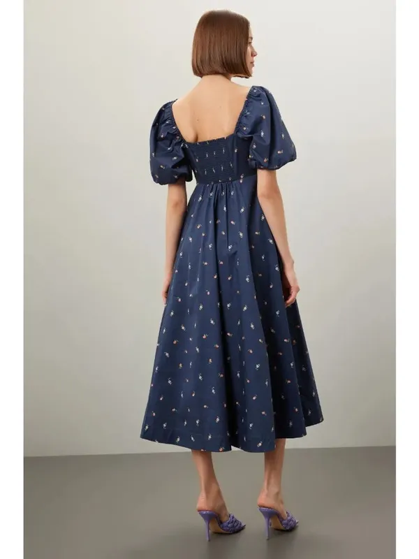 Hill House Home Matilda Dress in Blue Medium Womens Floral Rosette Print Puff - Image 3