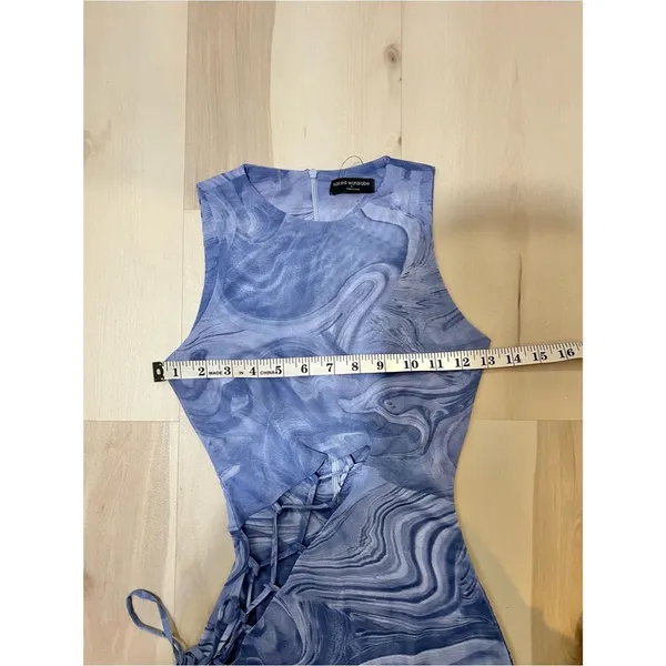 Naked Wardrobe NWT Women Small Blue Marble Mesh No Strings Attached Jumpsuit - Image 7