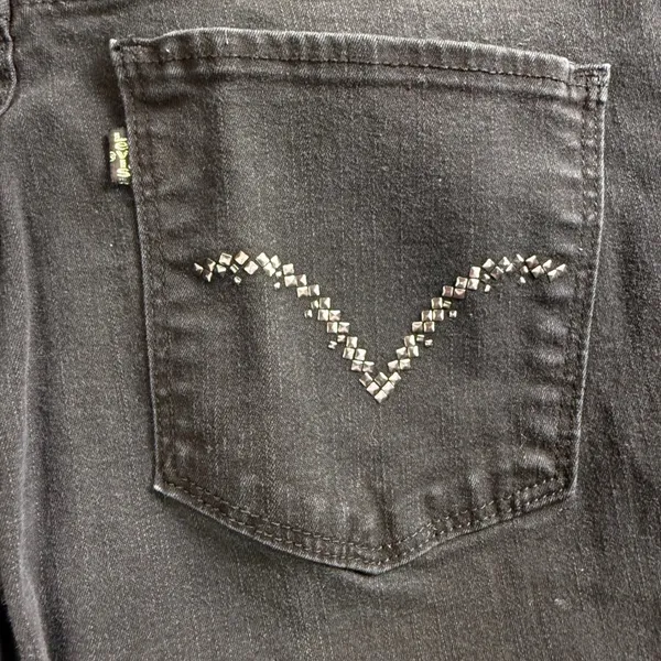 Levi's 512 Slimming Bootcut Jeans Size 14 Short Black Studded Pocket Stretch‎ - Image 6