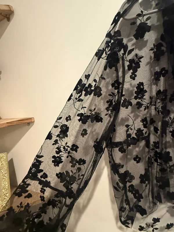 Black Sheer Lace Long sleeve Blouse  - Image 3