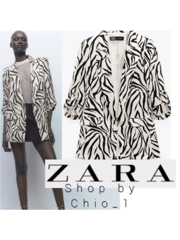 ZARA Black & White Zebra-Print Oversized Blazer - Image 2
