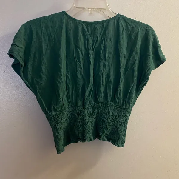 Abercrombie & Fitch Womens Dark Green Boho Crop Top XS 32” Button Front V Neck - Image 5