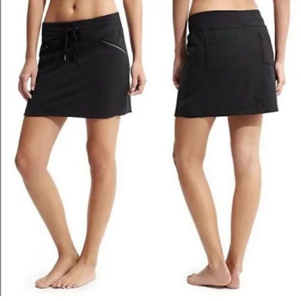 Athleta Black Metro Pull-On Active Skort Skirt Zipper Pockets - Image 2