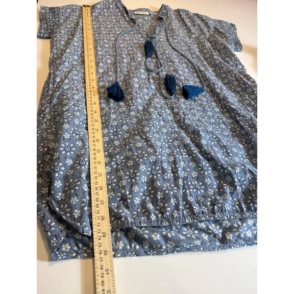 Roller Rabbit Wythe Cover-Up Tunic Dress Blue Floral Tassel XXS Cotton - Image 5