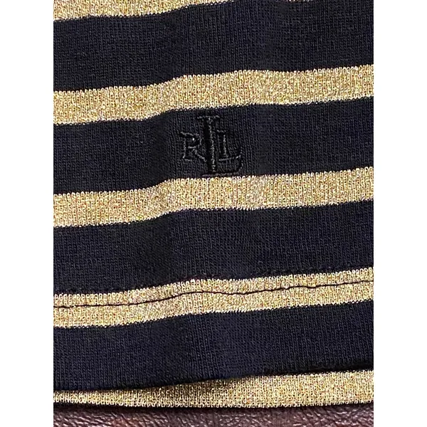 Lauren Ralph Lauren‎ Petite Holiday Long Sleeve Sparkle Gold Black Stripe Top PL - Image 8