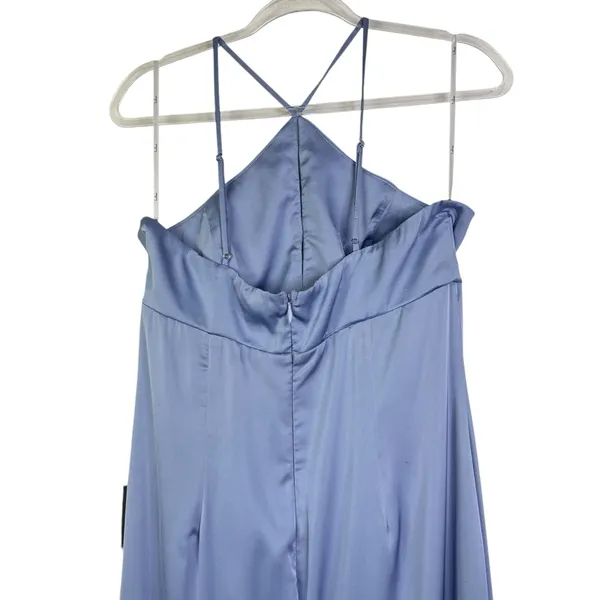 NWT LULU’S Lustrous Love Dusty Blue Satin Halter Cutout Mermaid Maxi Dress Large - Image 10