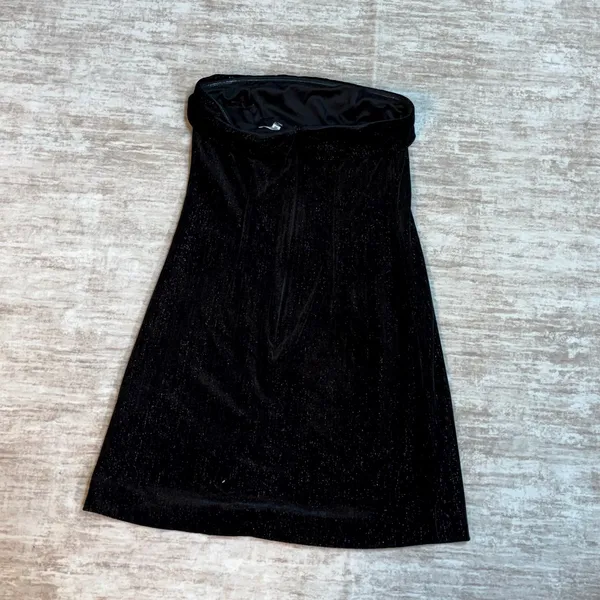 Urban Social Women’s XS Black Silver Metallic Velvet Strapless Midi Dress Retro - Image 5