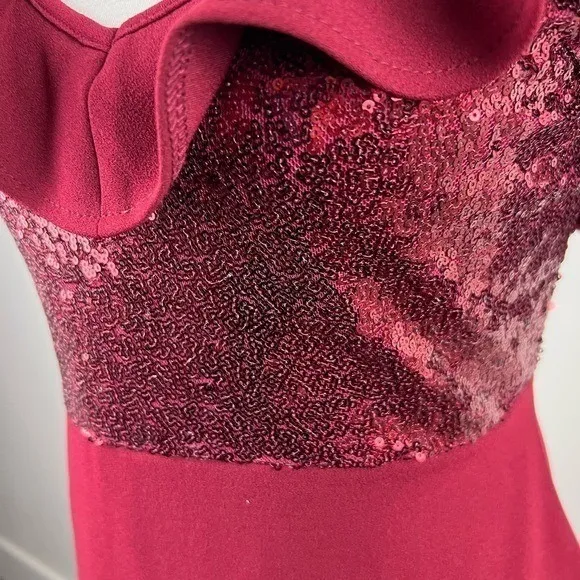 NaaNaa Burgundy Sequin Ruffle Off Shoulder Bodycon Mini Dress Size 10 - Image 11