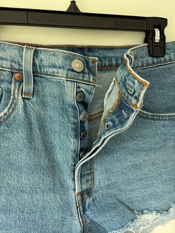 Levi’s 501 Jean Shorts Light Wash Denim Button Fly Distressed High Waist - Image 6